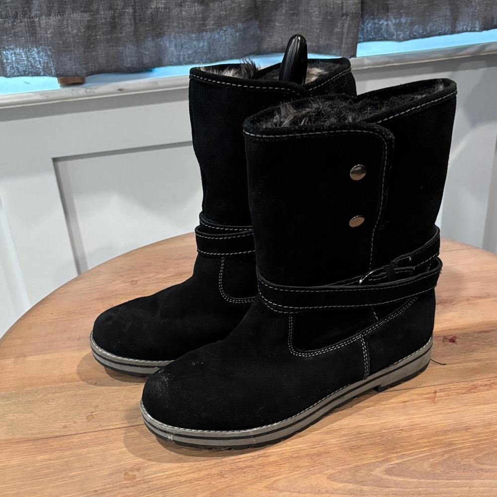 Black Suede Winter Boots with Fur Lining